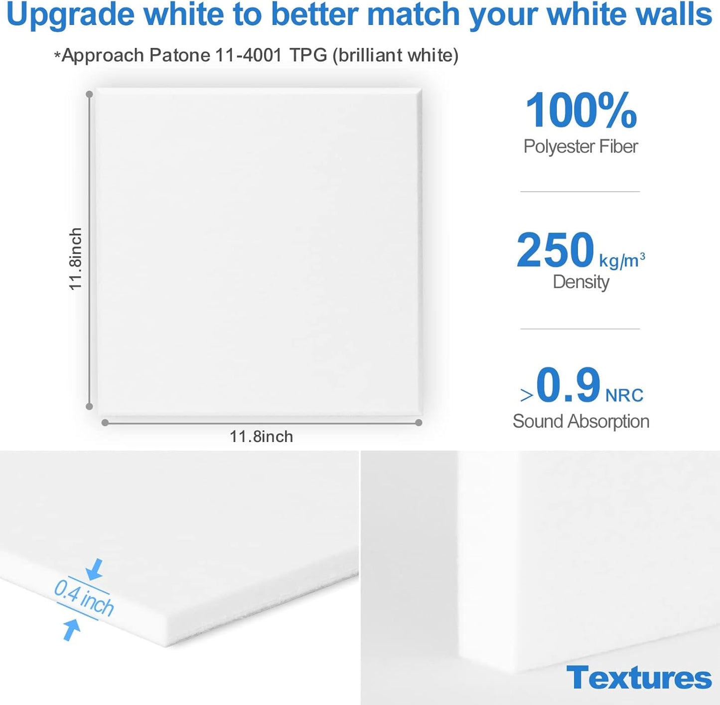 Customizable Self-Adhesive Square Wall Panels 12"X12"X 0.4" High Density Acoustic Panels Sound Absorbing